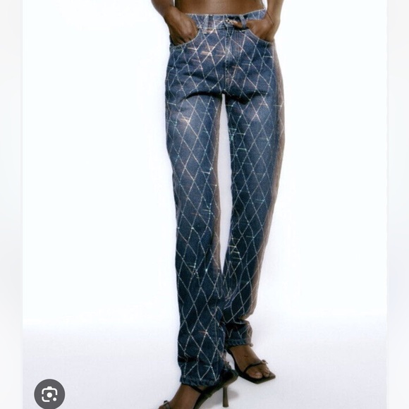 Zara TRF Mid Rise Rhinestone Jeans - Picture 1 of 3